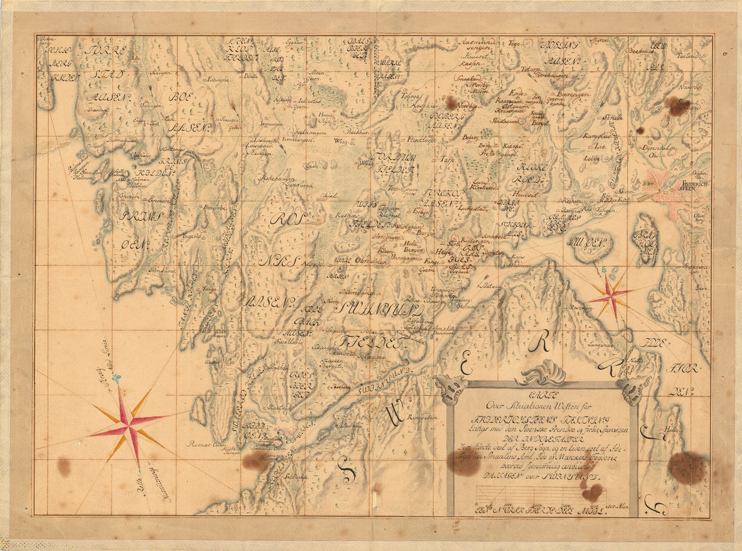 Smålenenes amt nr 58: Carte over Situationen westen for Friderichsteens Fæstning langs med den svenske Grendse