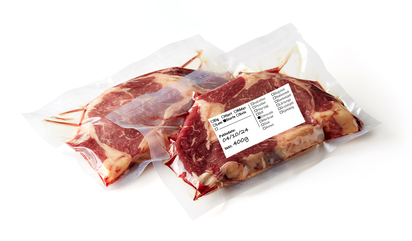 Klistremerker for merking av kjøtt