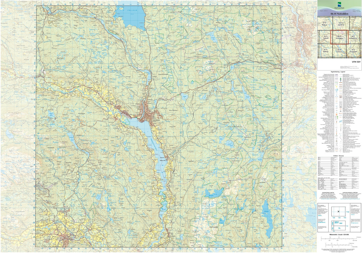 Kartverket N50 kartblad 06-H Notodden