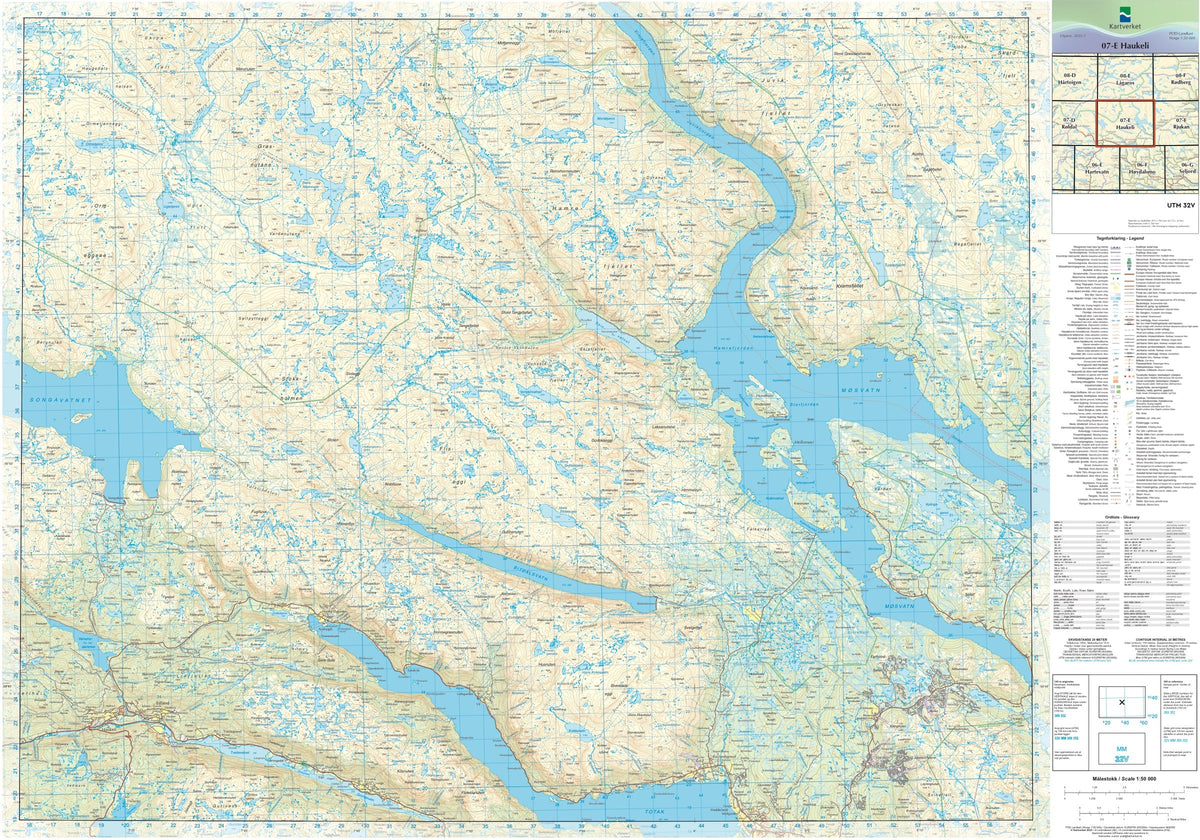 Kartverket N50 kartblad 07-E Haukeli