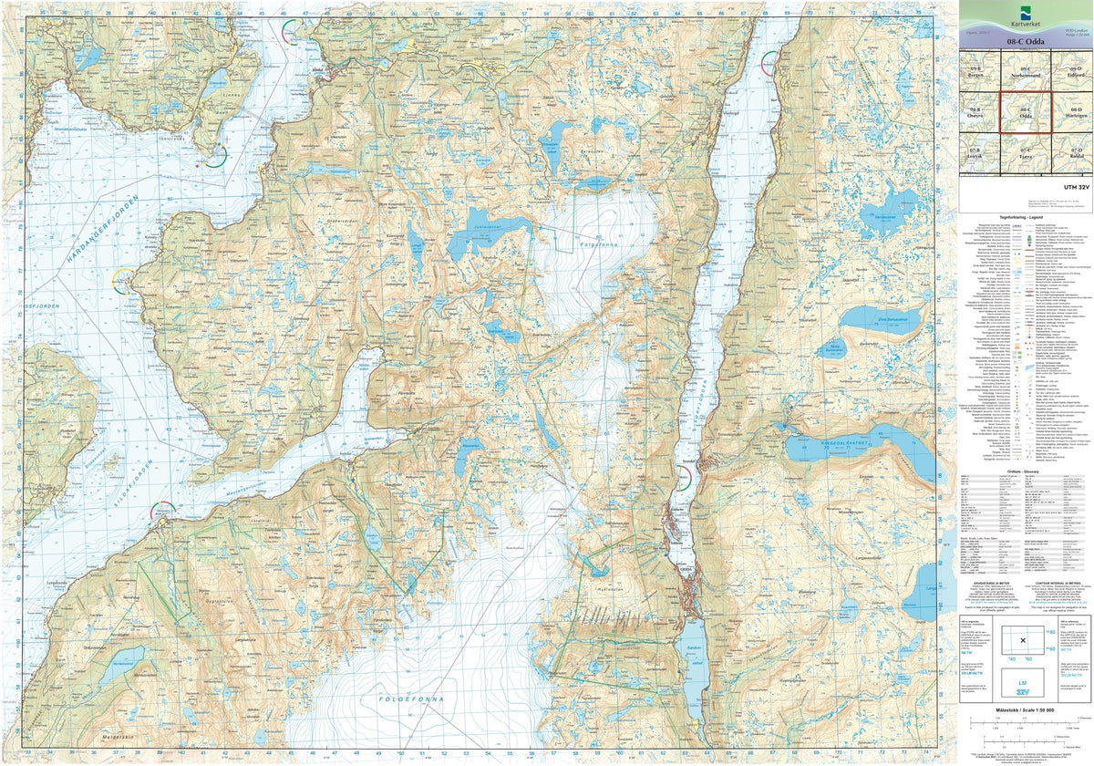 Kartverket N50 kartblad 08-C Odda