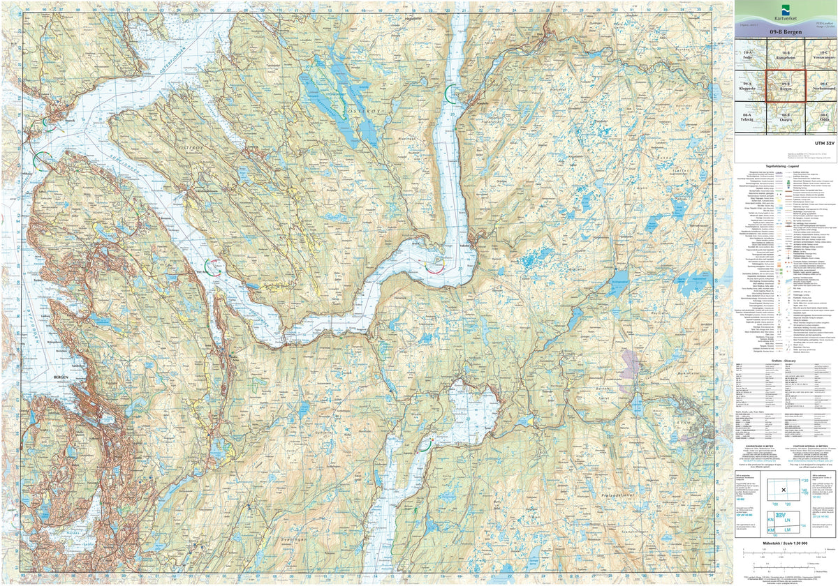 Kartverket N50 kartblad 09-B Bergen