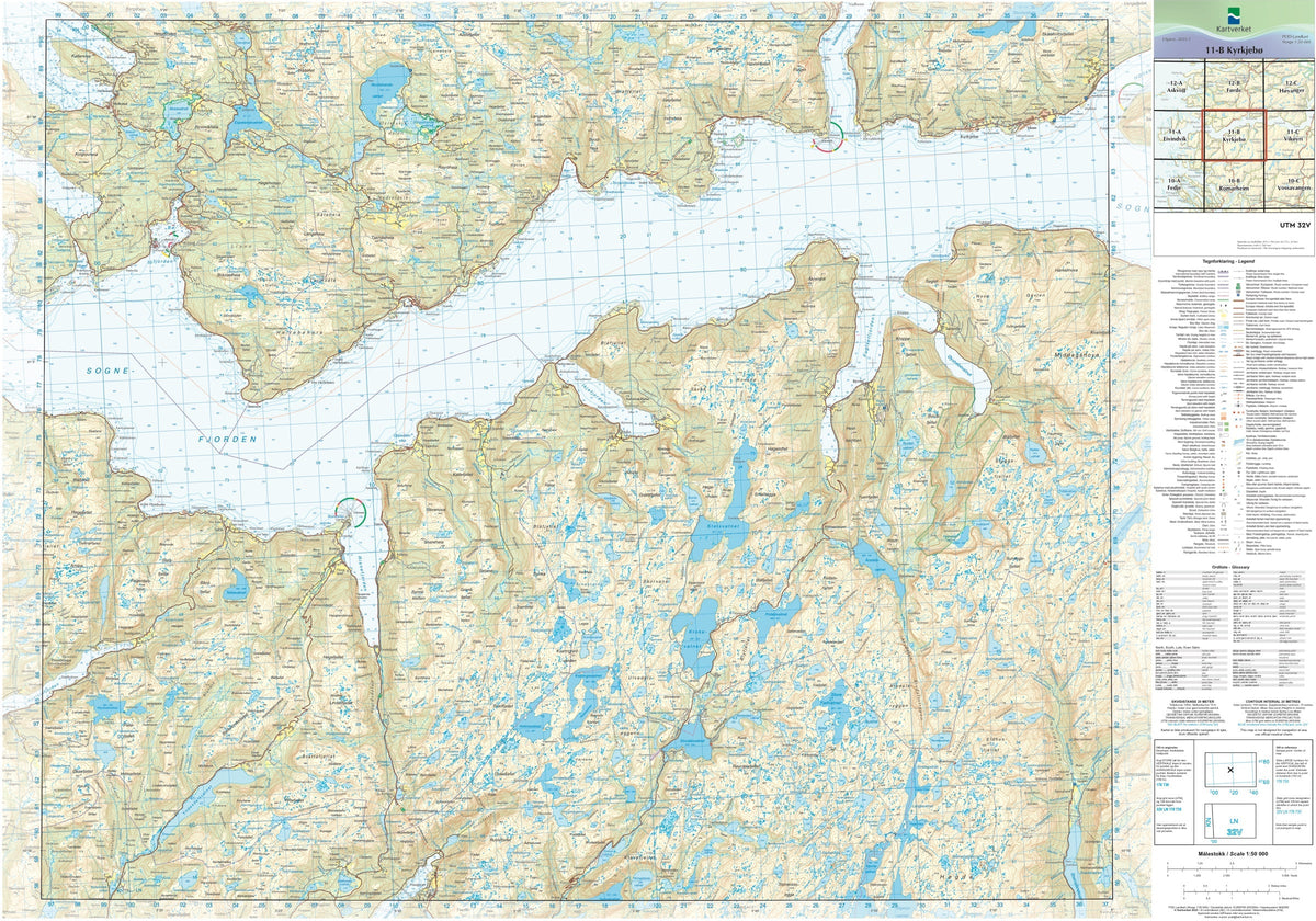 Kartverket N50 kartblad 11-B Kyrkjebø