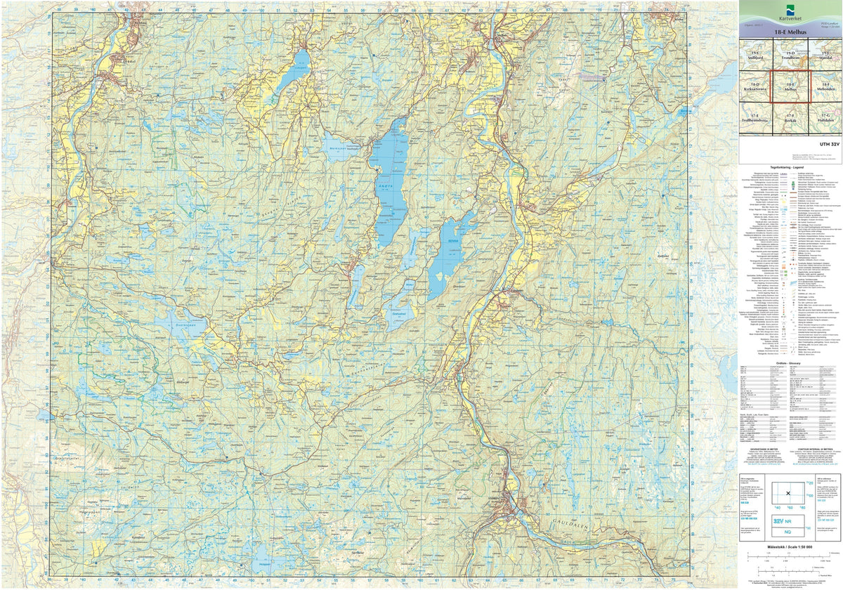 Kartverket N50 kartblad 18-E Melhus
