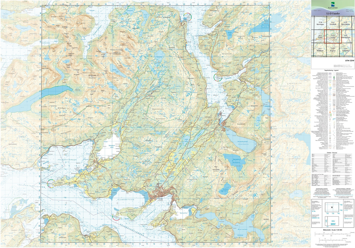 Kartverket N50 kartblad 32-D Fauske