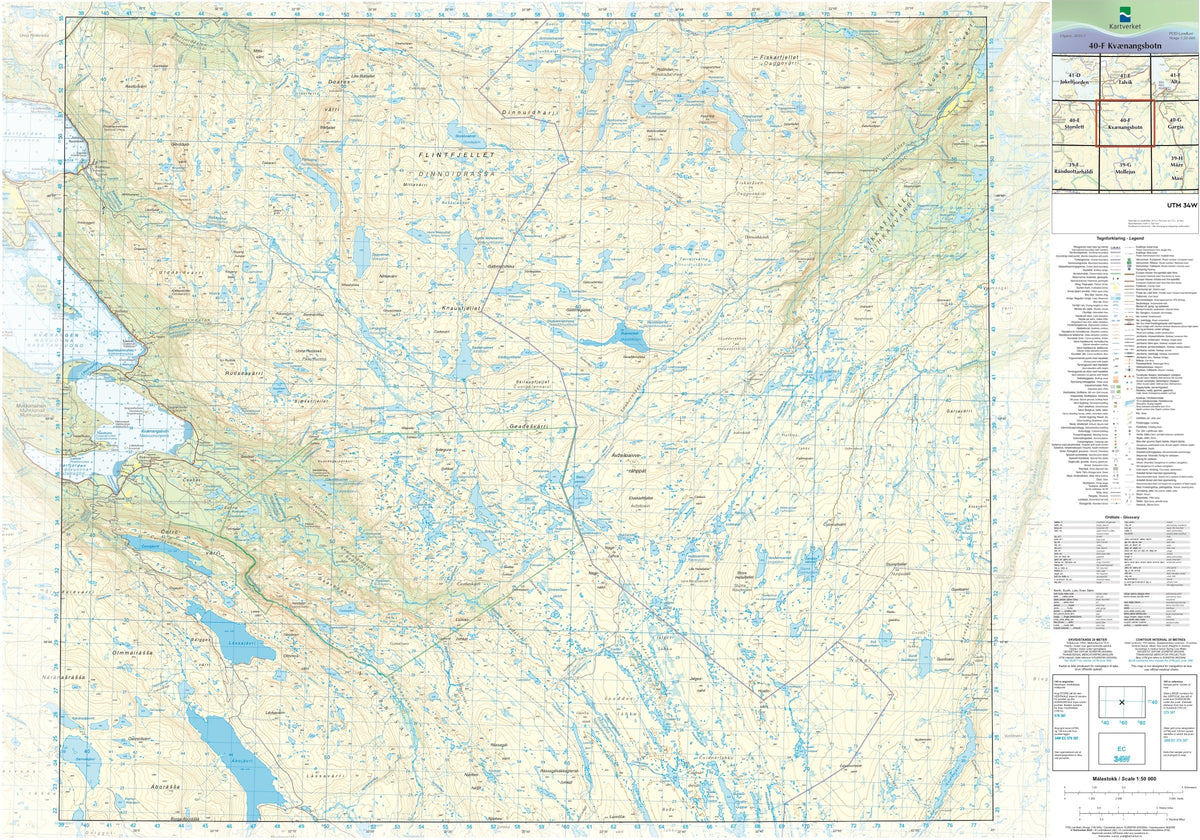 Kartverket N50 kartblad 40-F Kvænangsbotn