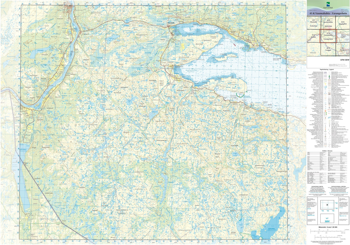 Kartverket N50 kartblad 41-K Vuonnabahta Varangerbotn