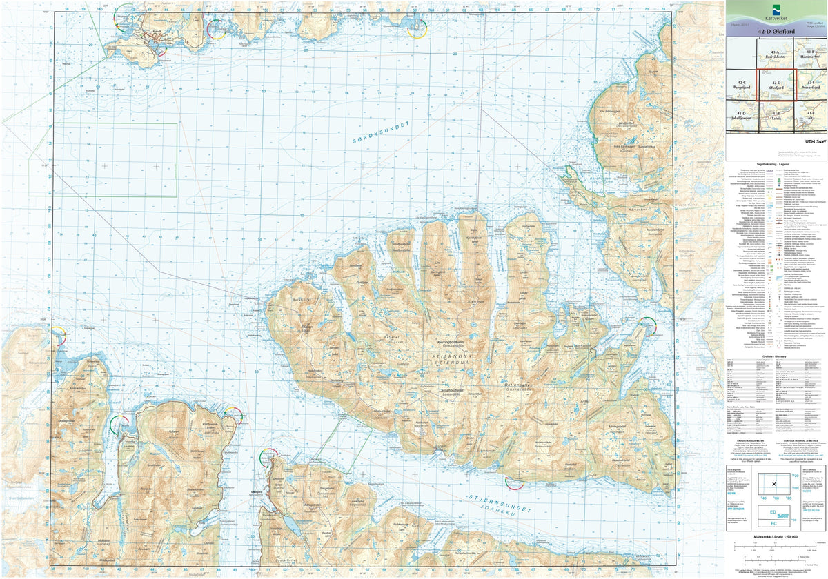 Kartverket N50 kartblad 42-D Øksfjord