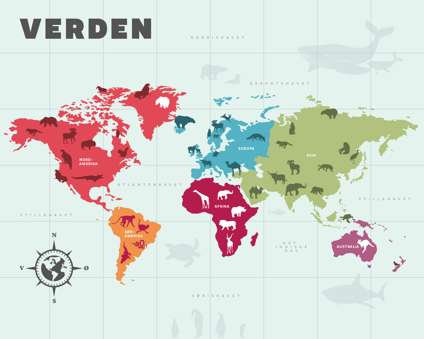 Verdenskart wallsticker (kun verdensdeler)