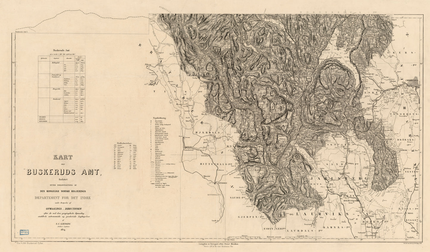Kart over Buskerud amt (sør): Buskerud