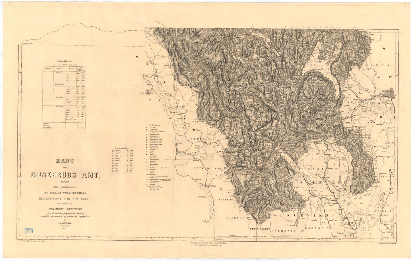 Kart over Buskerud Amt (sør): Buskerud