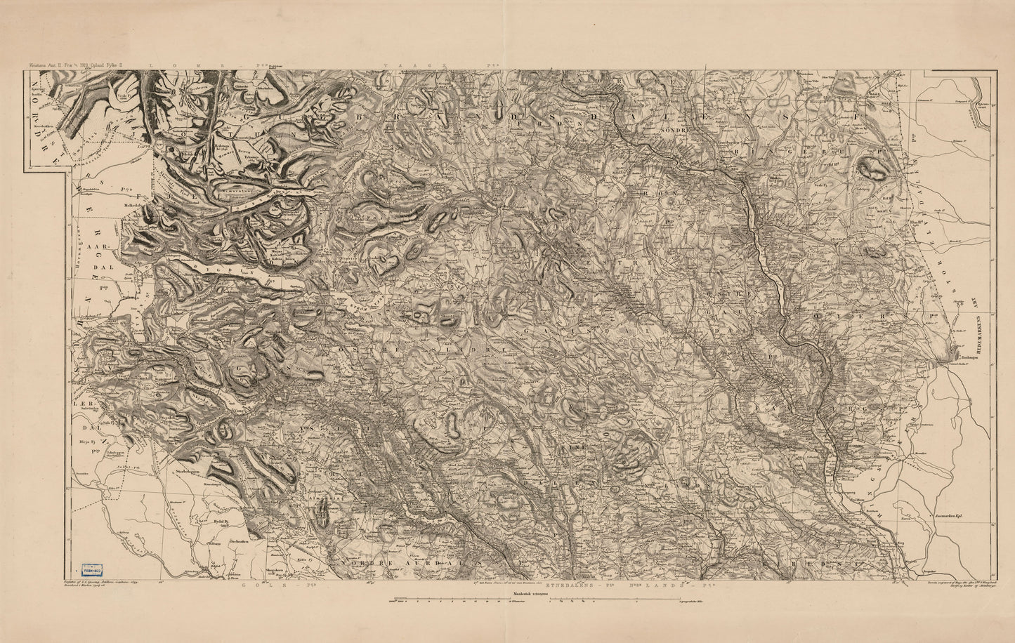 Kart over Kristians Amt (midtre): Oppland