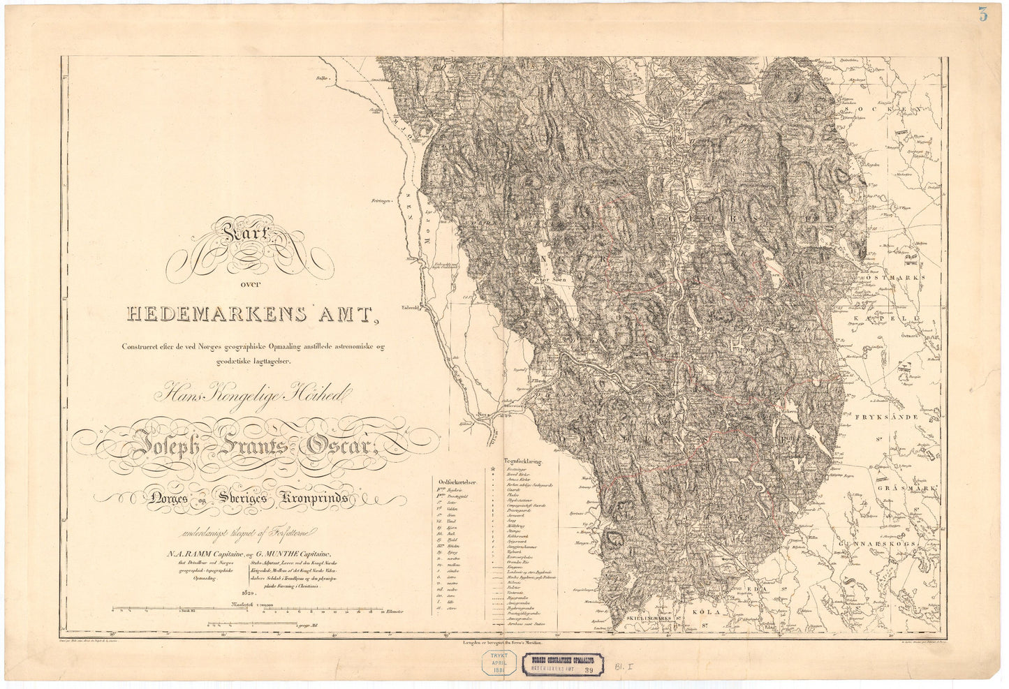 Kart over Hedemarkens Amt (sør): Hedmark