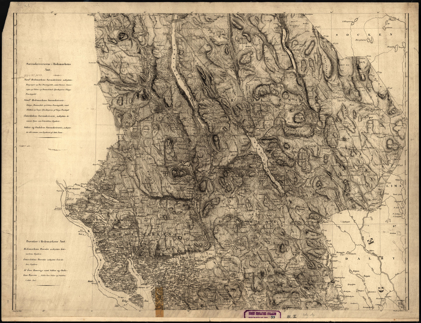 Kart over Hedemarkens Amt (midtre): Hedmark