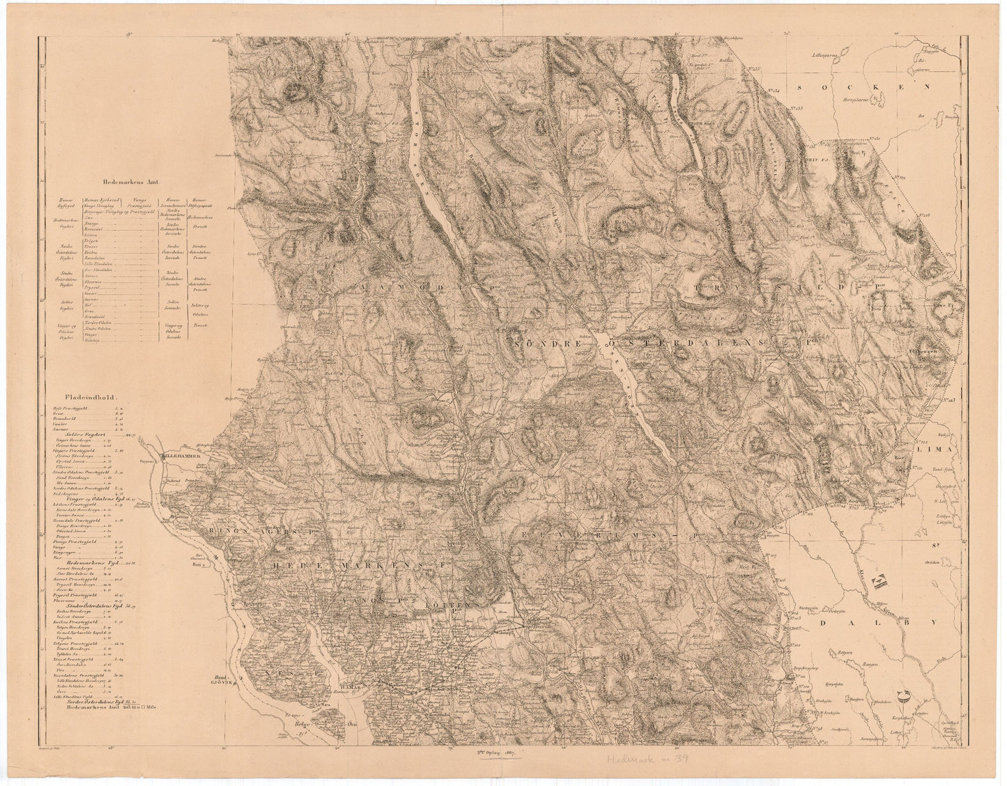Kart over Hedemarkens Amt (midtre): Hedmark