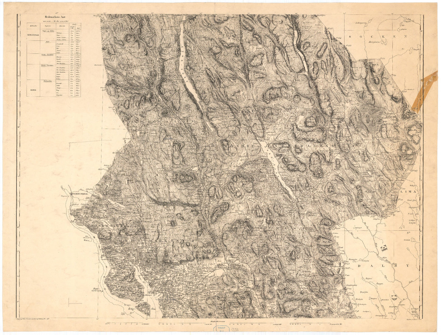 Kart over Hedemarkens Amt (midtre): Hedmark