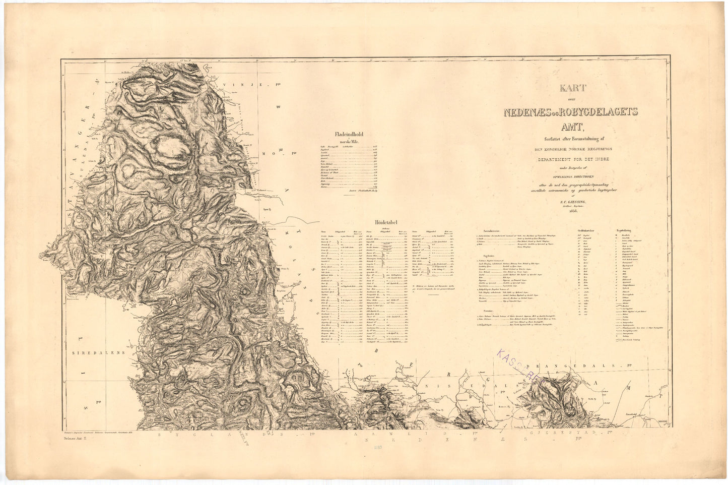 Kart over Nedenæs og Robygdelagets Amt (nord): Aust-Agder