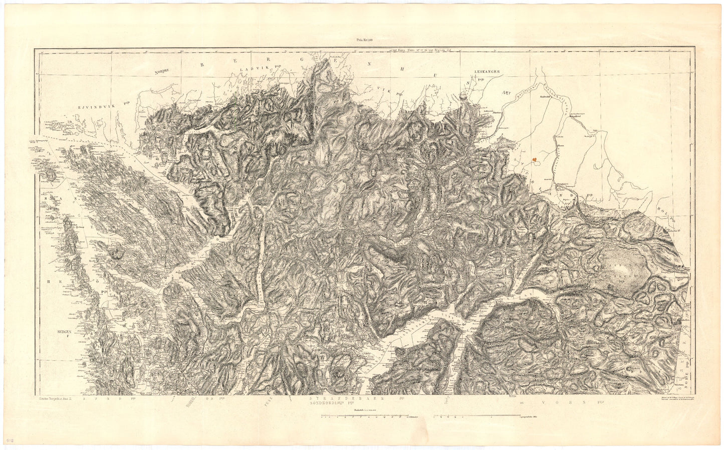 Kart over søndre Bergenhus amt (nord): Hordaland