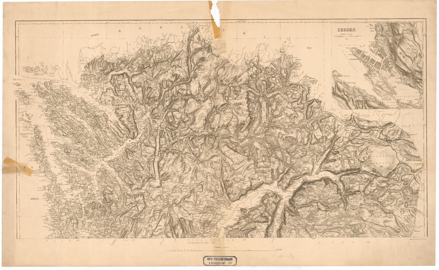 Kart over Søndre Bergenhus Amt (nordre): Hordaland
