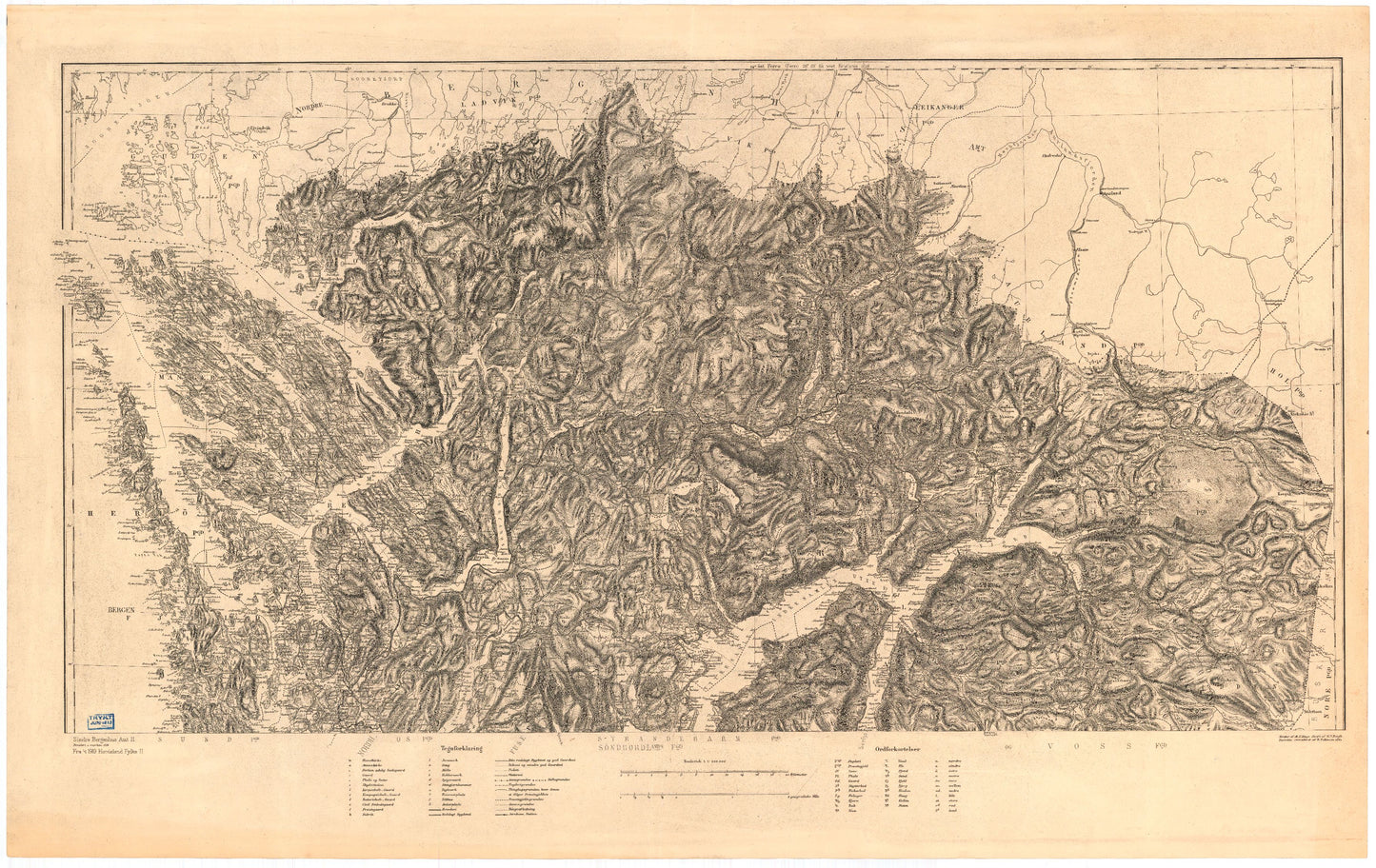 Kart over søndre Bergenhus amt (nord): Hordaland