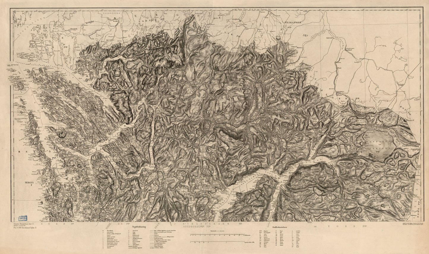 Kart over søndre Bergenhus amt (nord): Hordaland