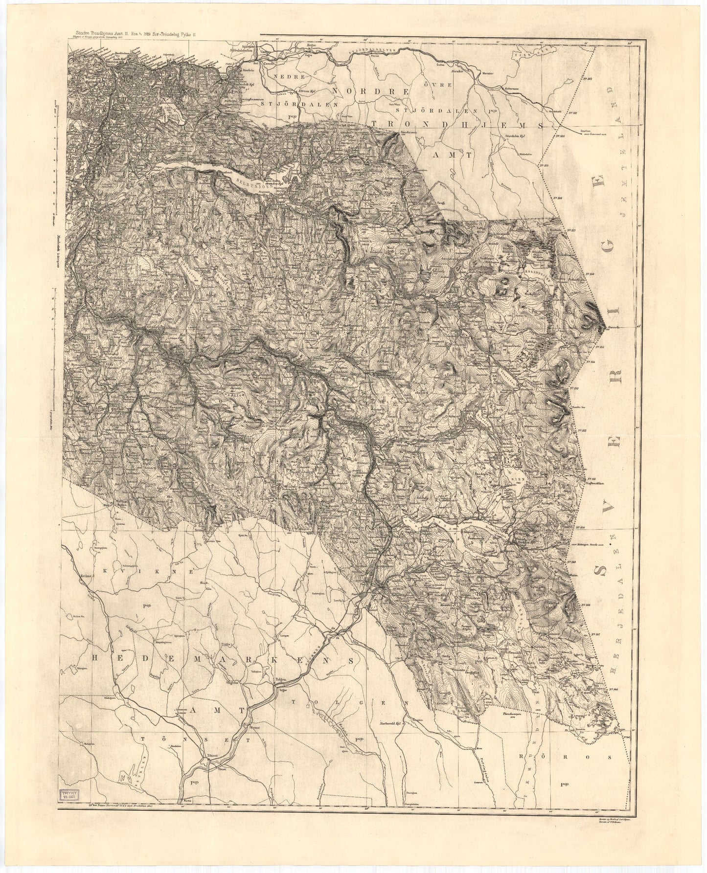 Kart over Søndre Trondhjems Amt: Sør-Trøndelag