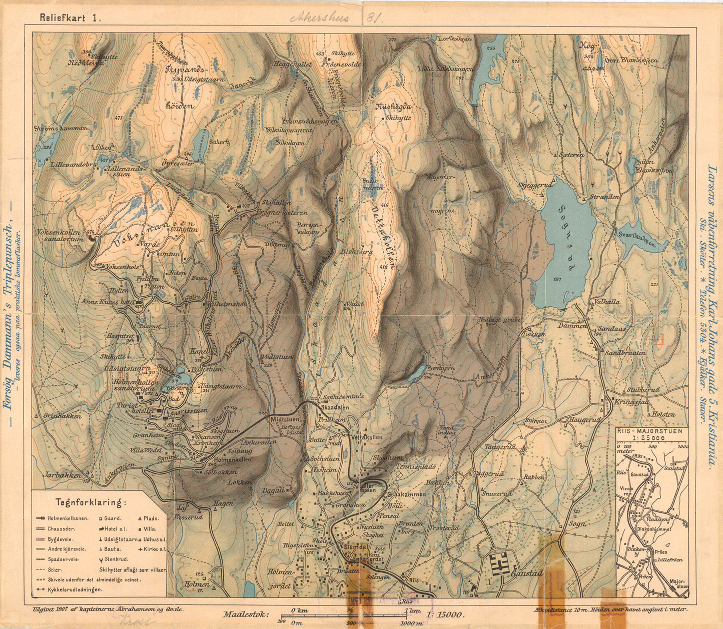 Akershus amt nr 81: Reliefkart. Terrenget om Vettakollen: Akershus