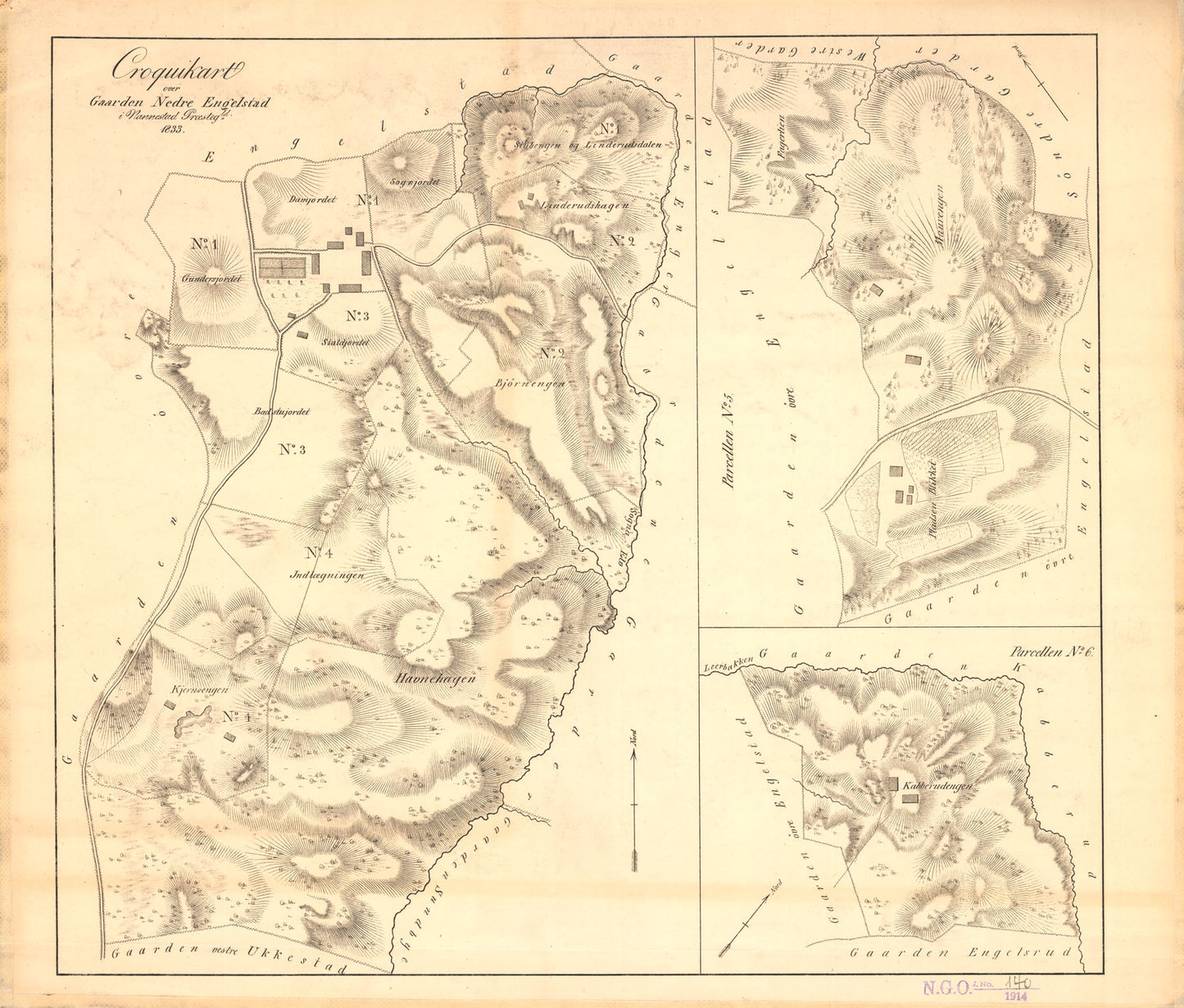 Akershus amt nr 86: Kart over gården nedre Engelstad i Nannestad: Akershus