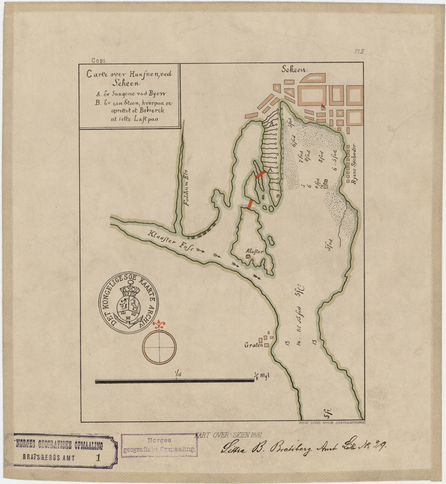 Bratsberg amt nr 1: Carte over Haufnen ved Scheen; 1681: Telemark
