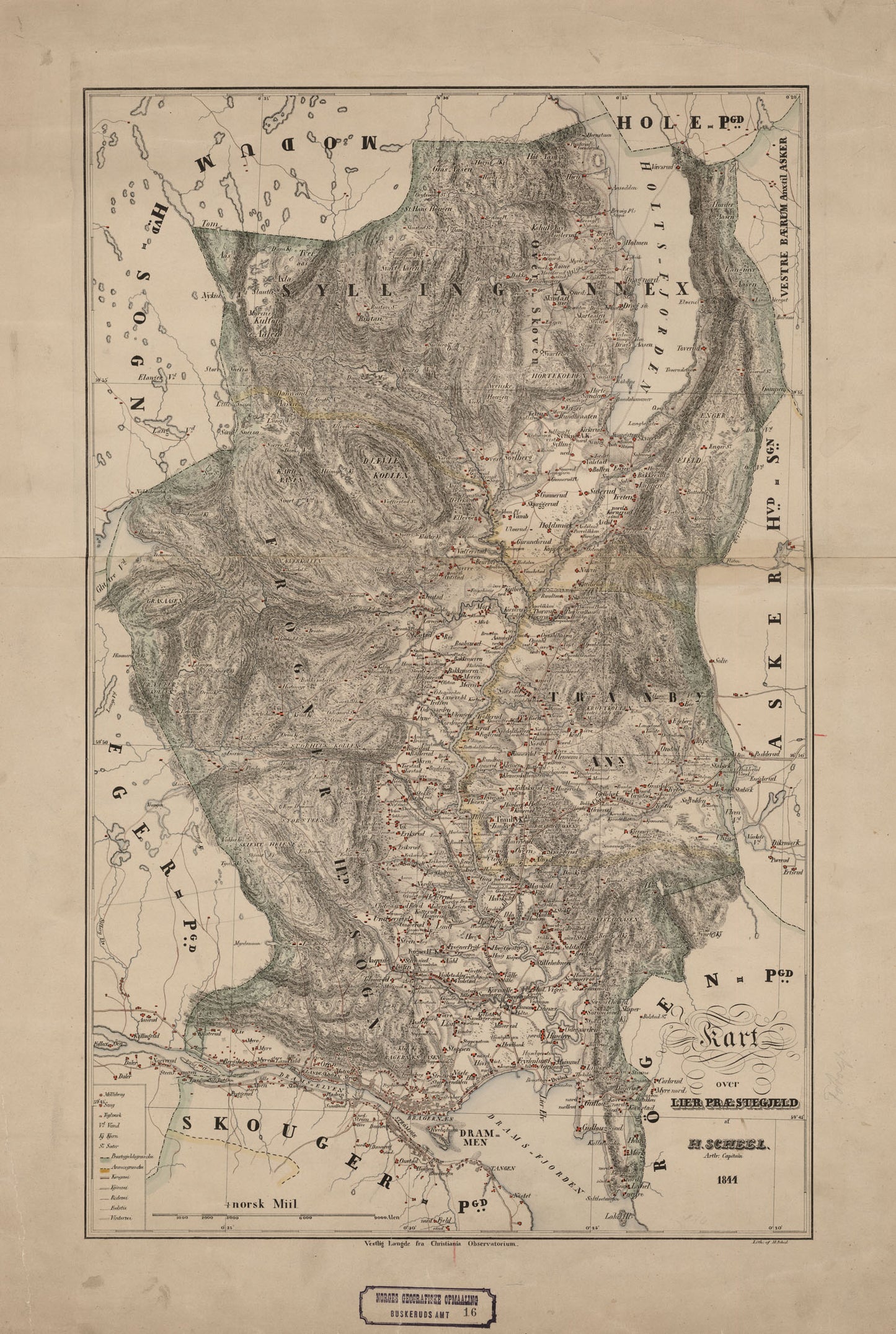 Buskerud amt nr 16:Kart over Lier Præstegjeld: Buskerud