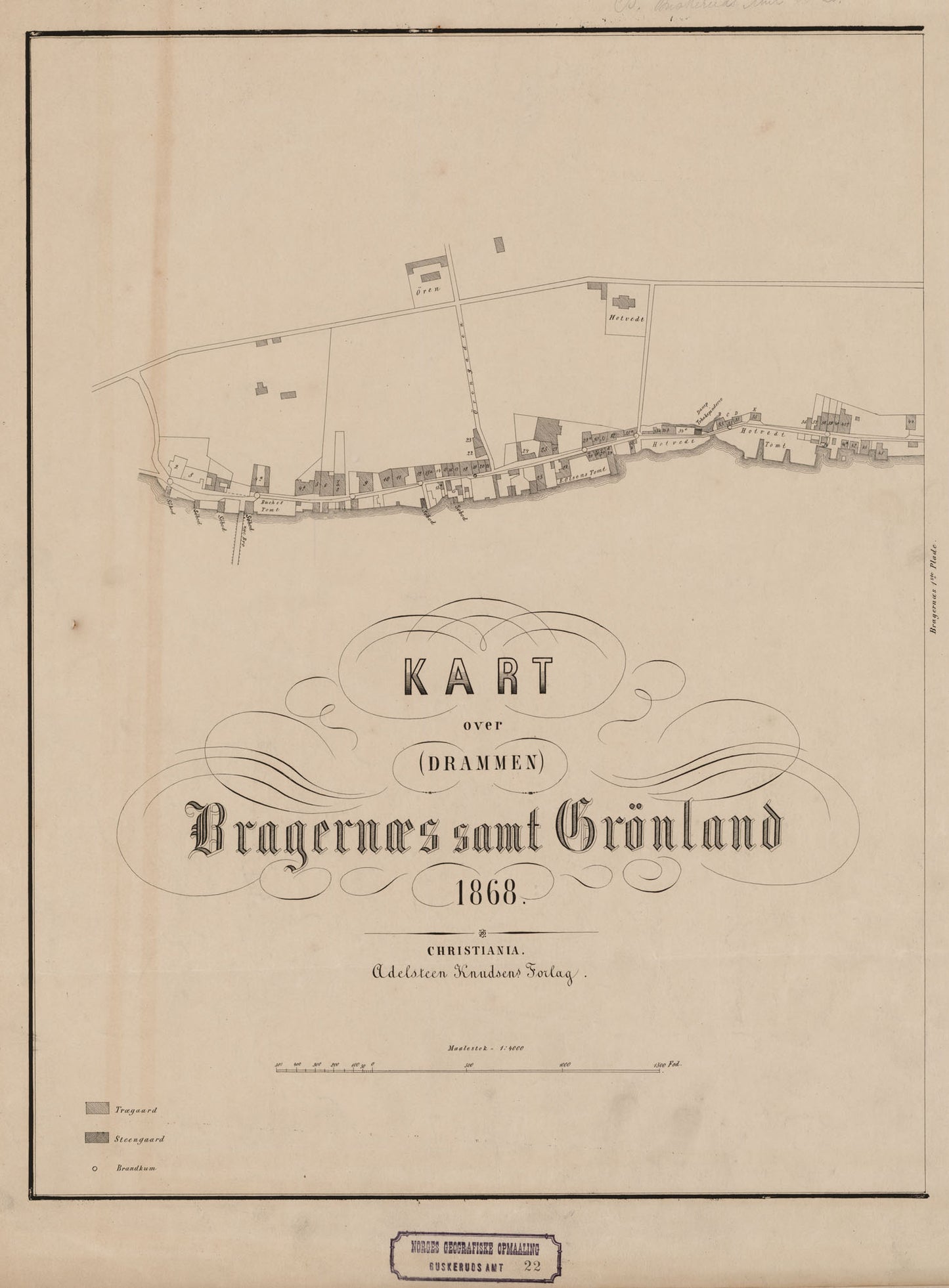 Buskerud amt nr 22 midtre: Kart over Bragernæs samt Grønland: Buskerud