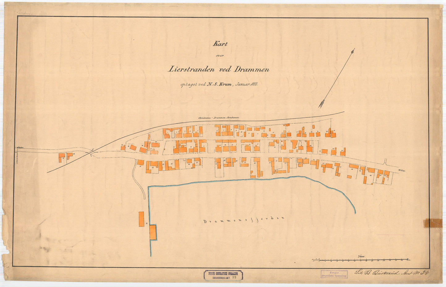 Buskerud amt nr 32: Kart over Lierstranden ved Drammen: Buskerud