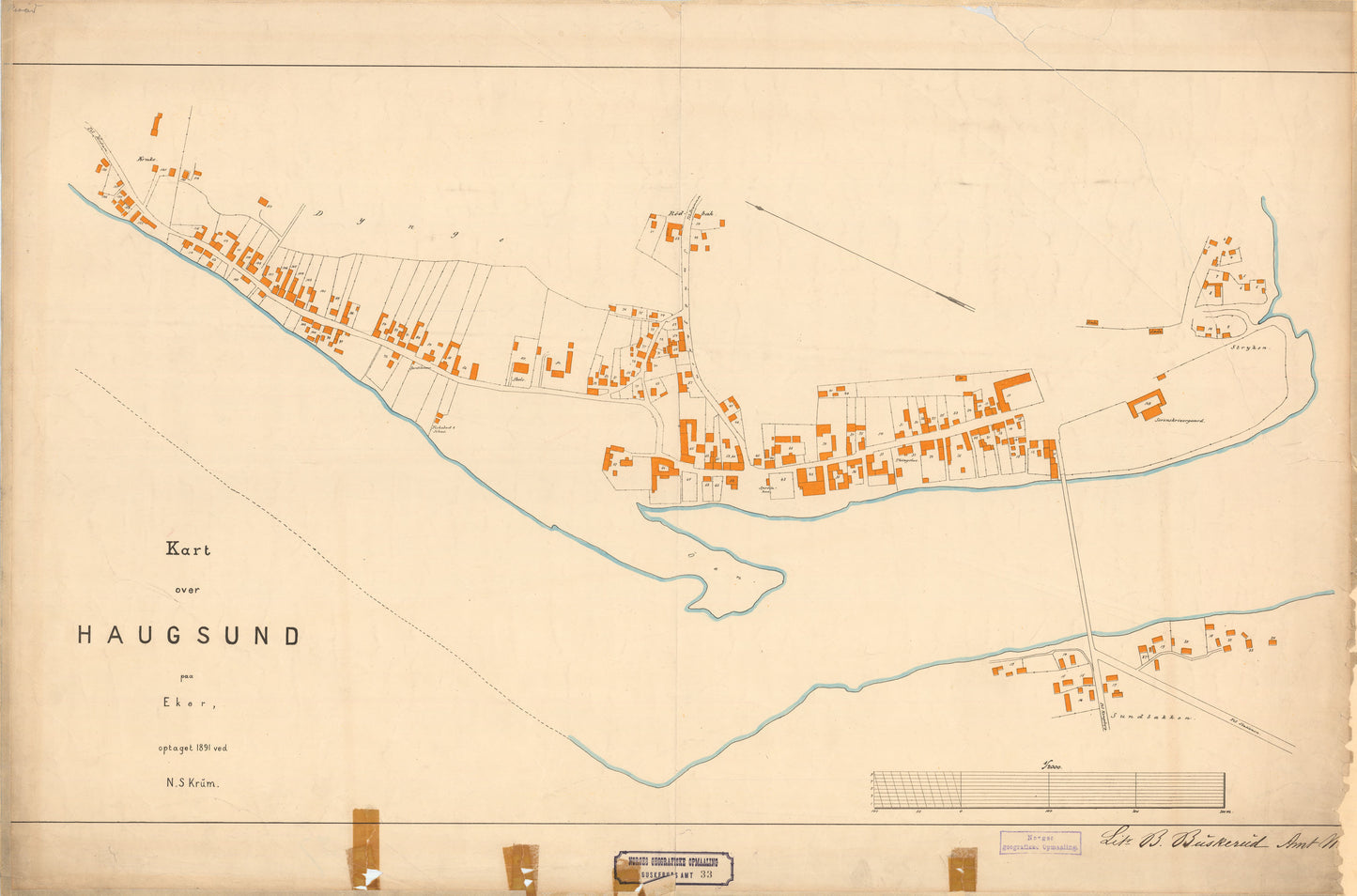 Buskerud amt nr 33: Kart over Haugsund paa Eker: Buskerud