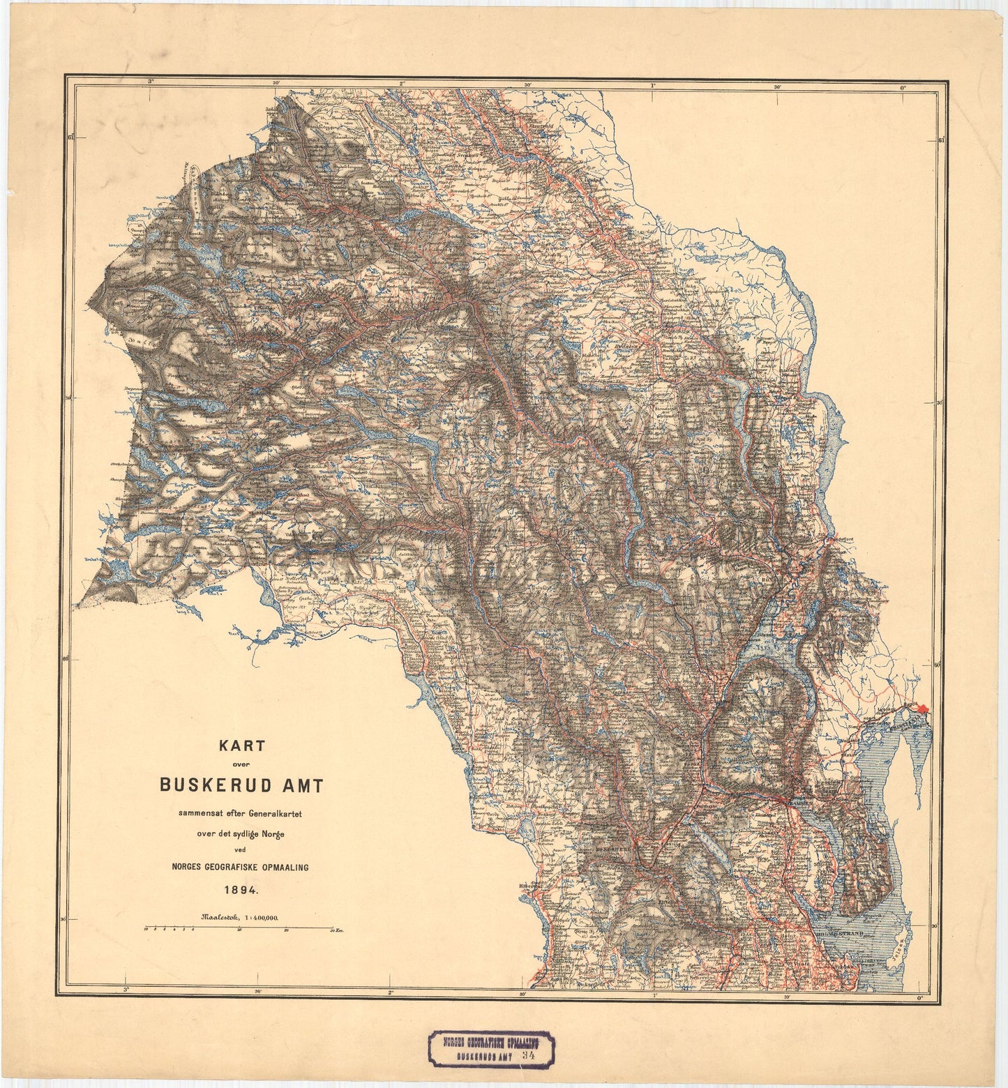 Buskerud amt nr 34: Kart over Buskerud Amt: Buskerud