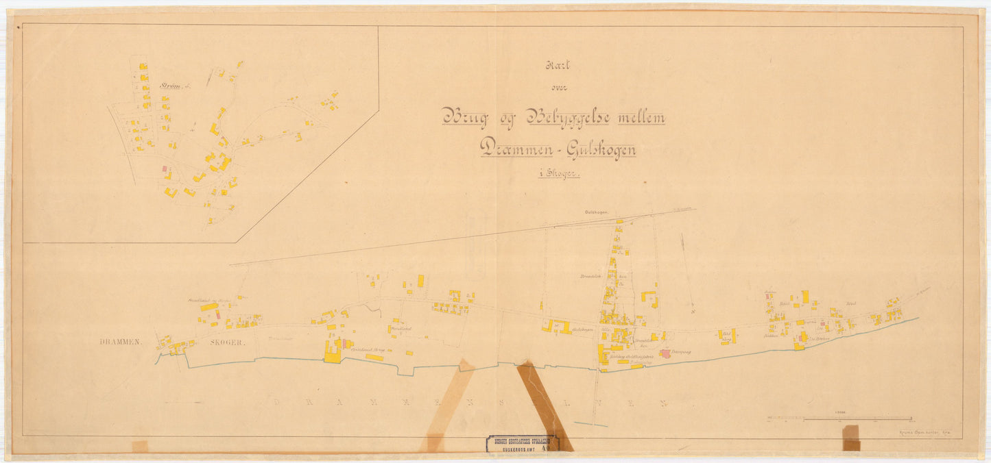 Buskerud amt nr 40: Kart over Brug og Bebyggelse mellem Drammen og Gulskogen: Buskerud