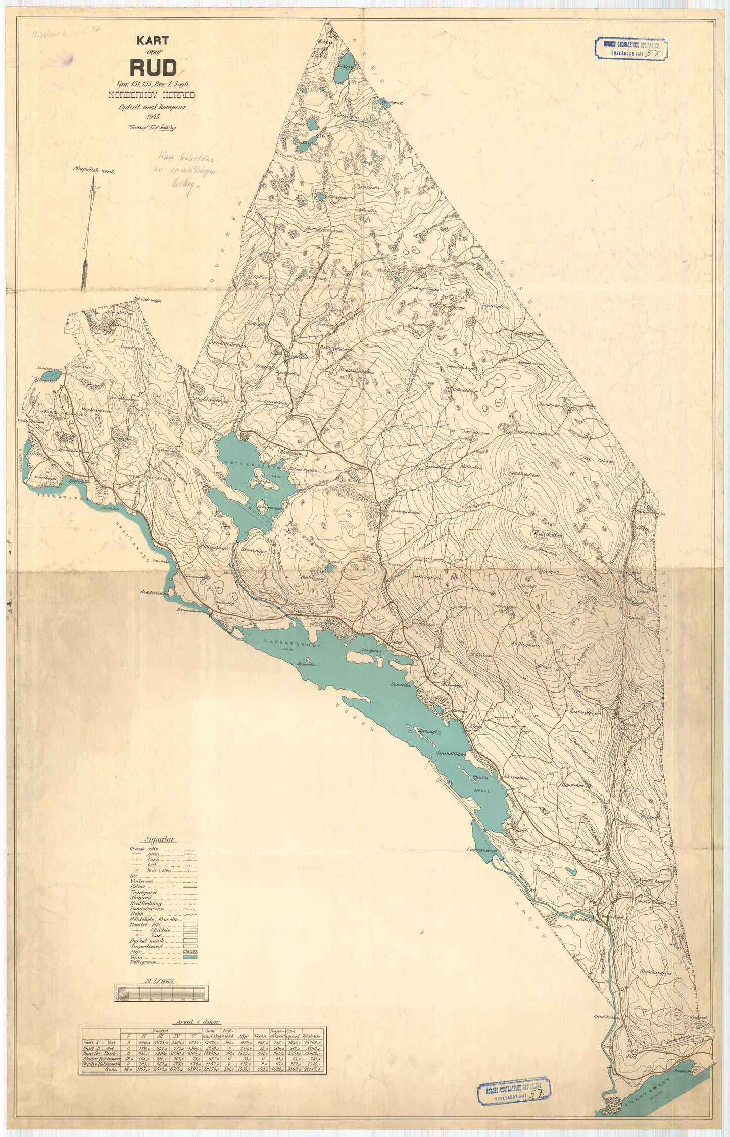 Buskerud amt nr 57: Kart over Rud, Norderhov: Buskerud