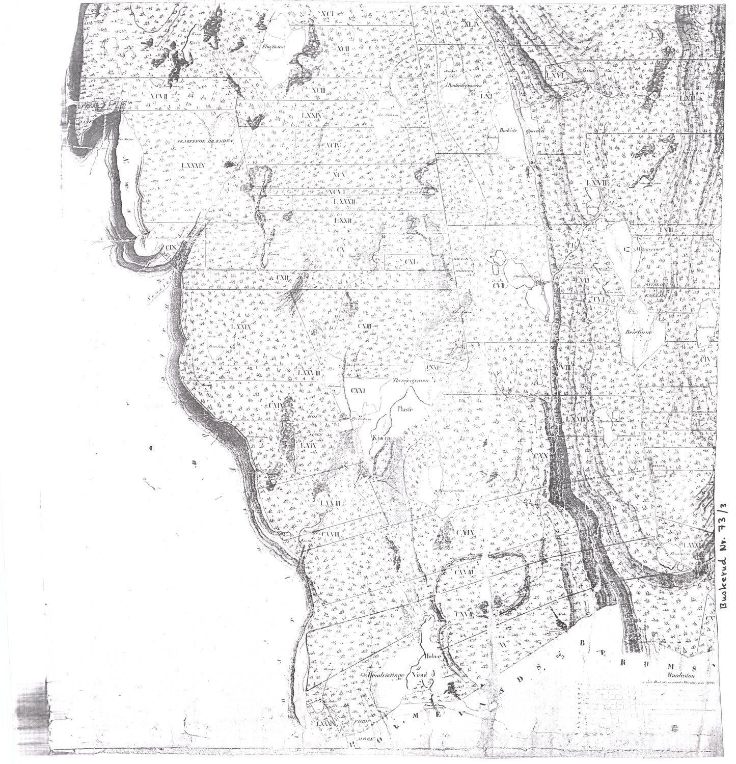 Buskerud amt nr 73-3: Kopi av utskiftningskart over en del av Krokskogens almenninger sin tilfaller Hole Prestgjeld.: Buskerud