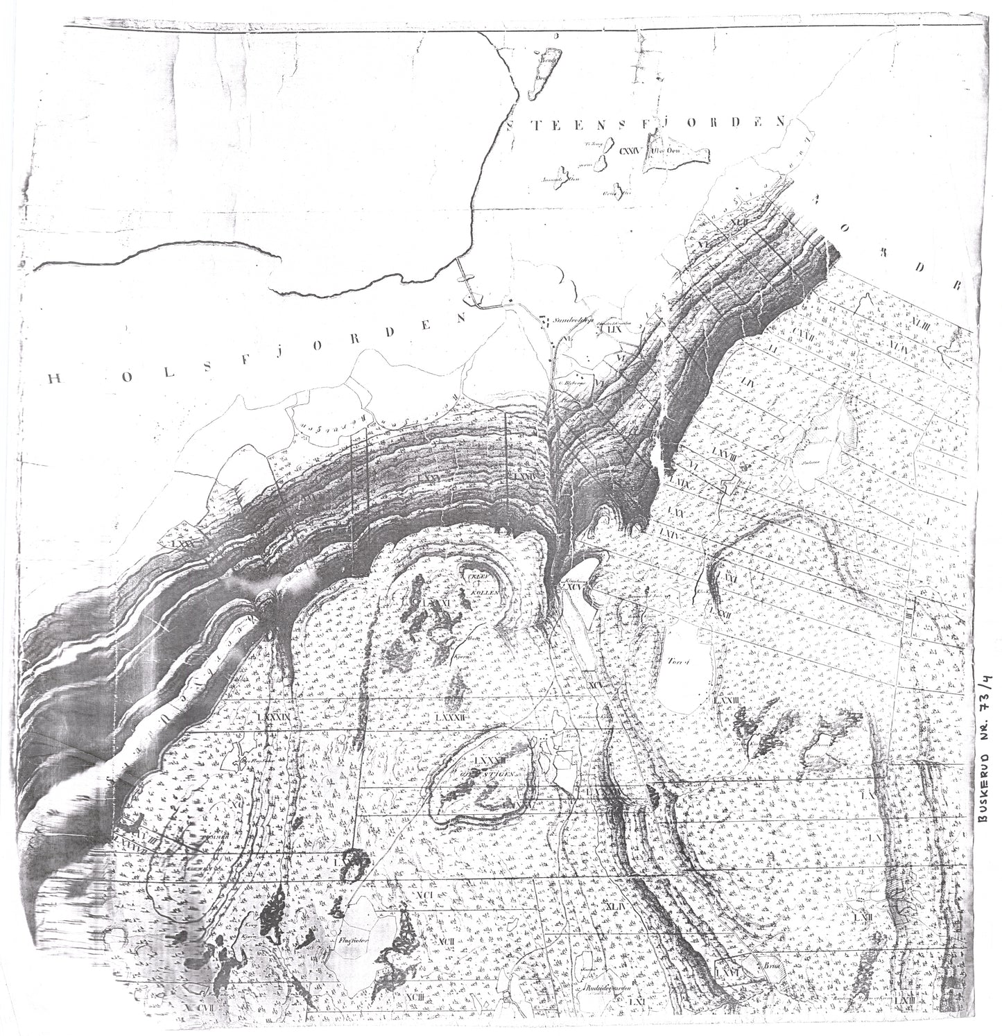 Buskerud amt nr 73-4: Kopi av utskiftningskart over en del av Krokskogens almenninger sin tilfaller Hole Prestgjeld.: Buskerud