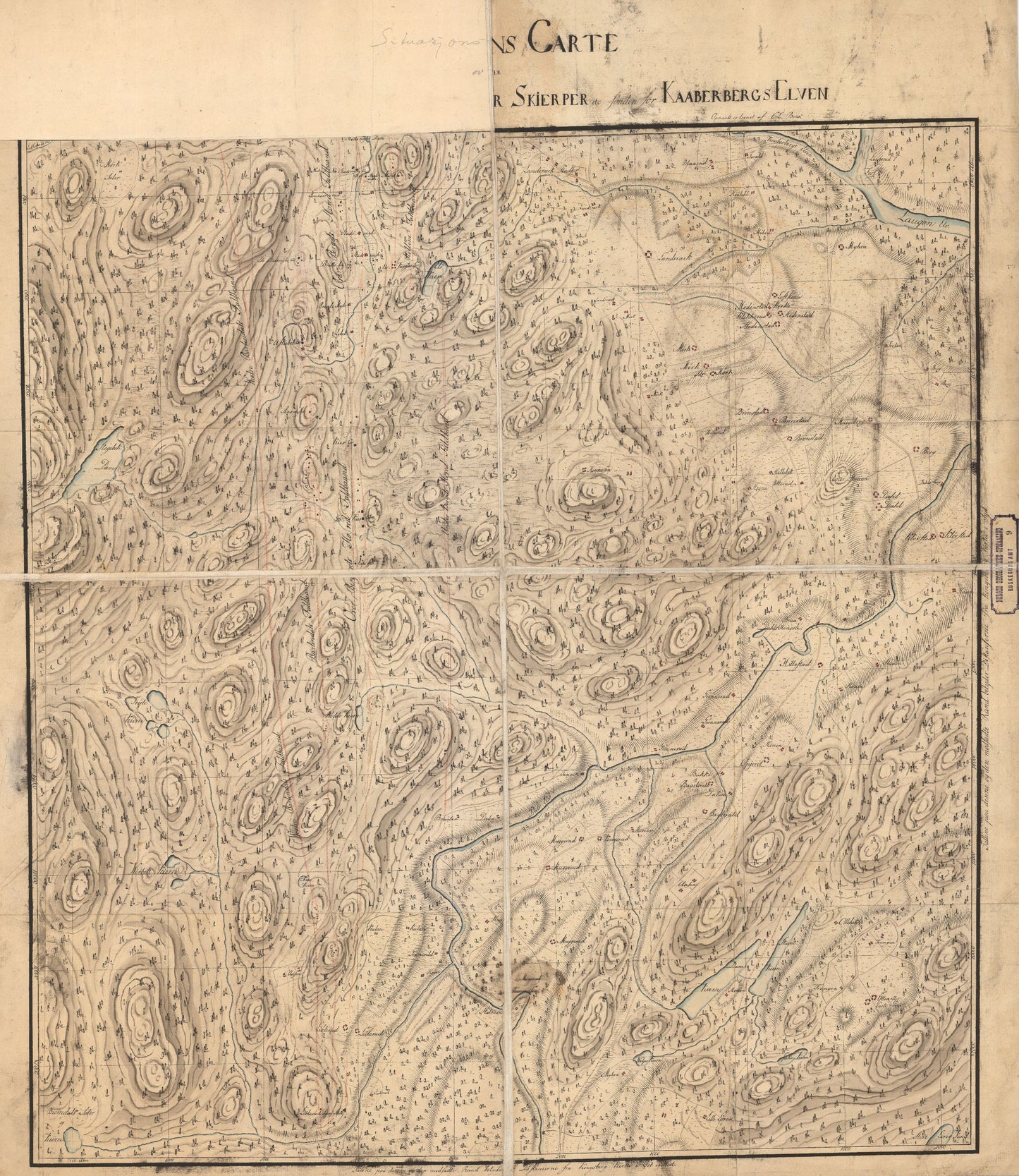 Buskerud amt nr 9: Situations Carte over Skjerper søndenfor Kaaberbergs-Elven: Buskerud