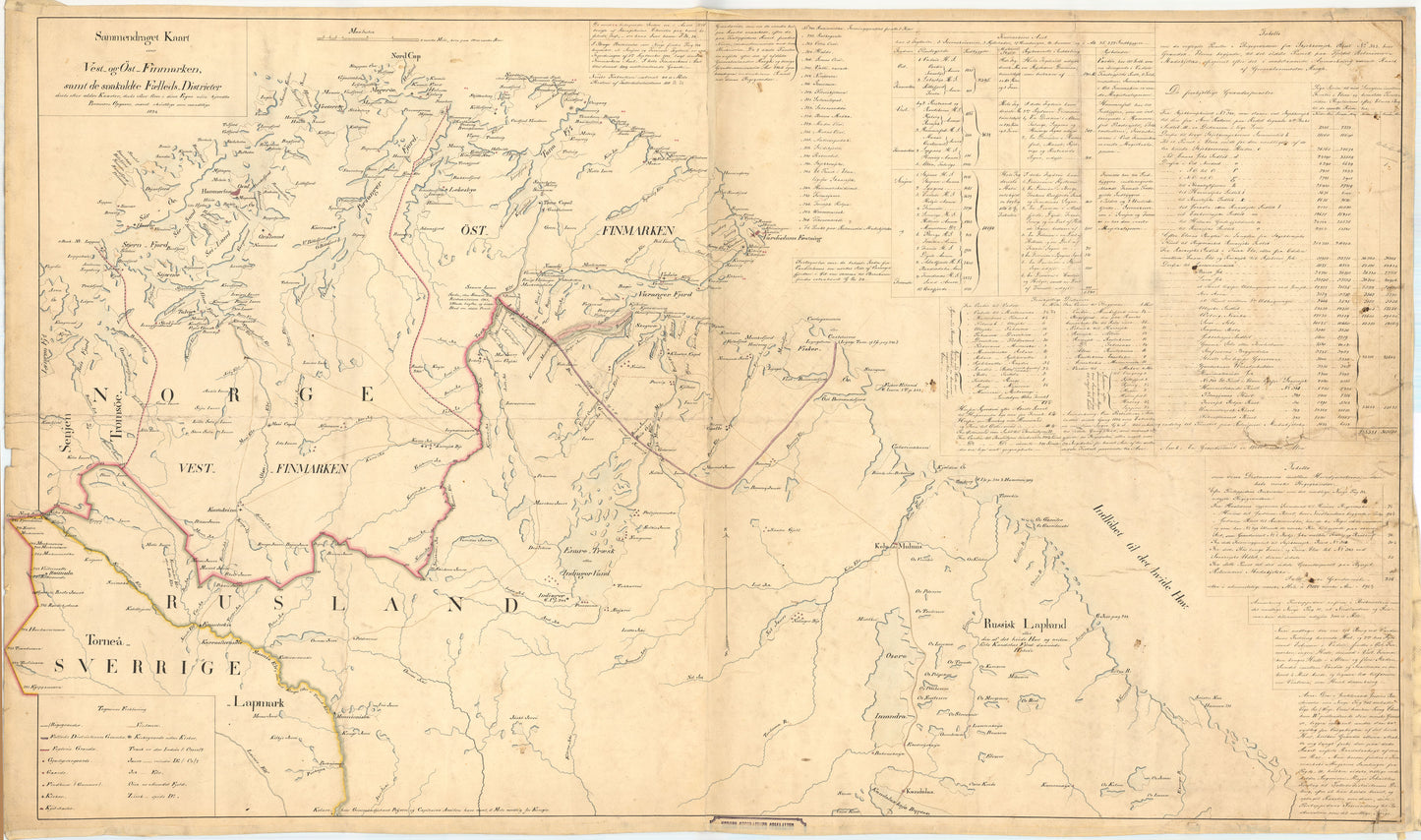 Finmarkens amt nr 22-2: Sammendraget Kart over Øst- og Vestfinmarken samt de saakaldte Fællesdistrikter: Finnmark
