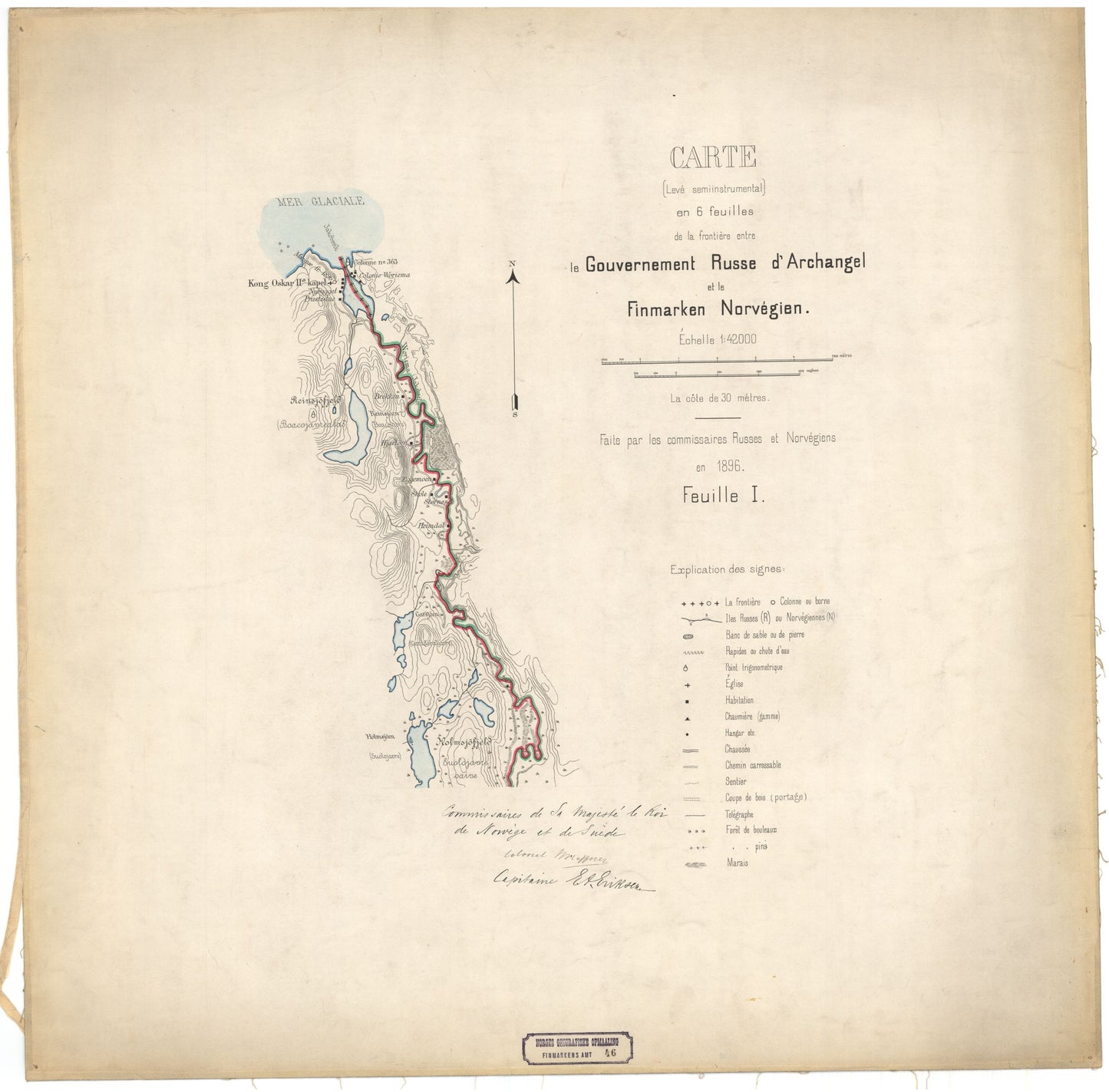 Finmarkens amt nr 46-1: Kart over Grændsen mellom Norge og Russland: Finnmark