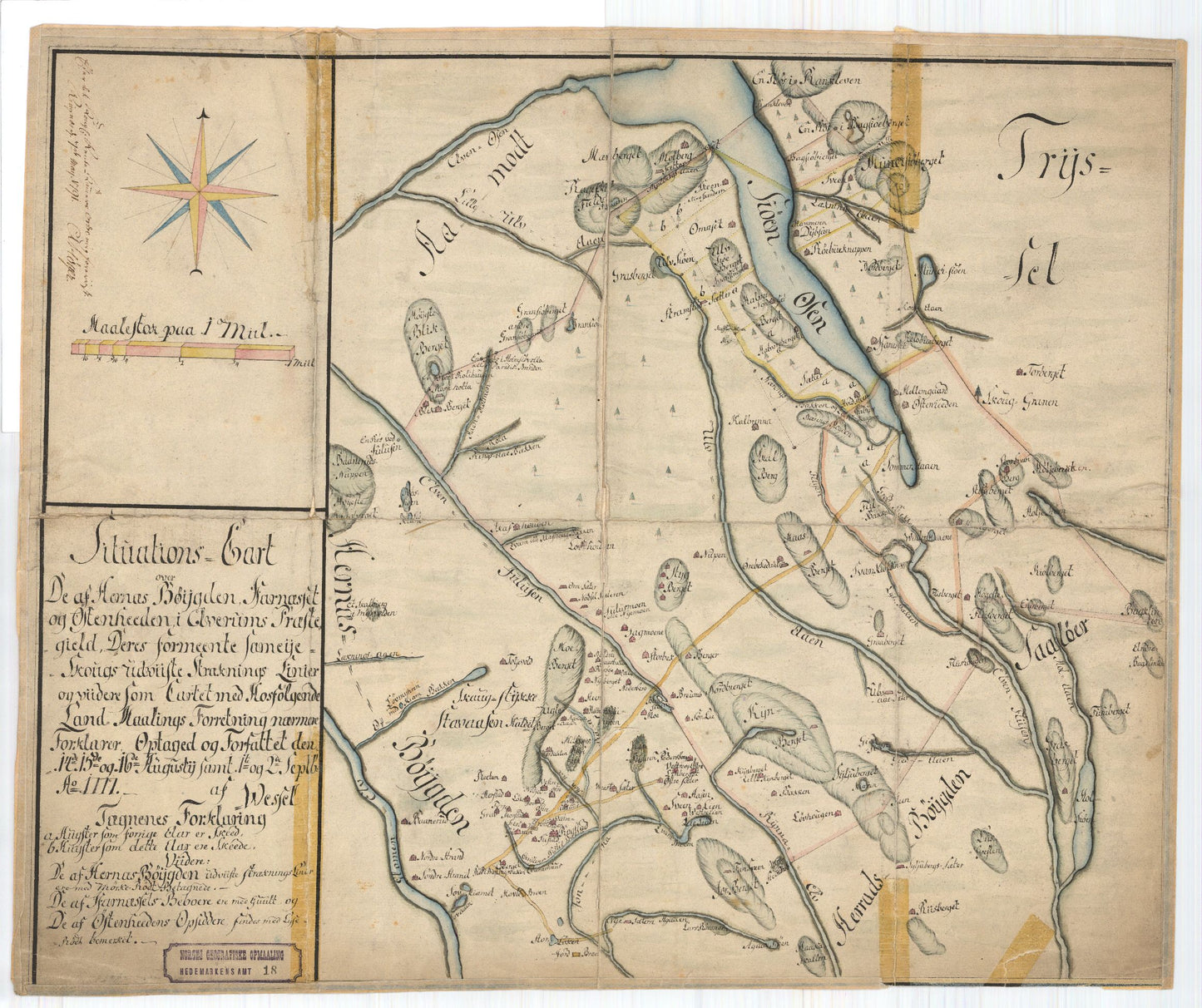 Hedemarkens-amt nr 18: Situations Cart over de af Hernæs Bøygden, Harnæsset og Østenheeden i Elverums Præstegjæld: Hedmark