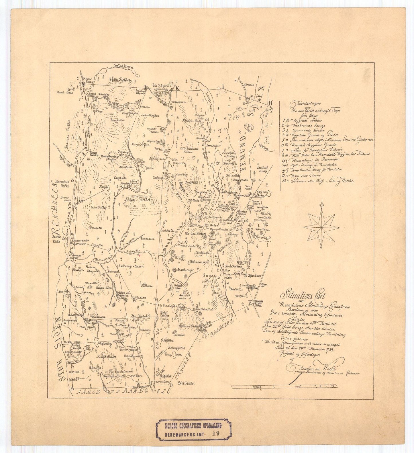 Hedemarkens amt nr 19: Situations Cart over Reendalens Almindings Circumference: Hedmark