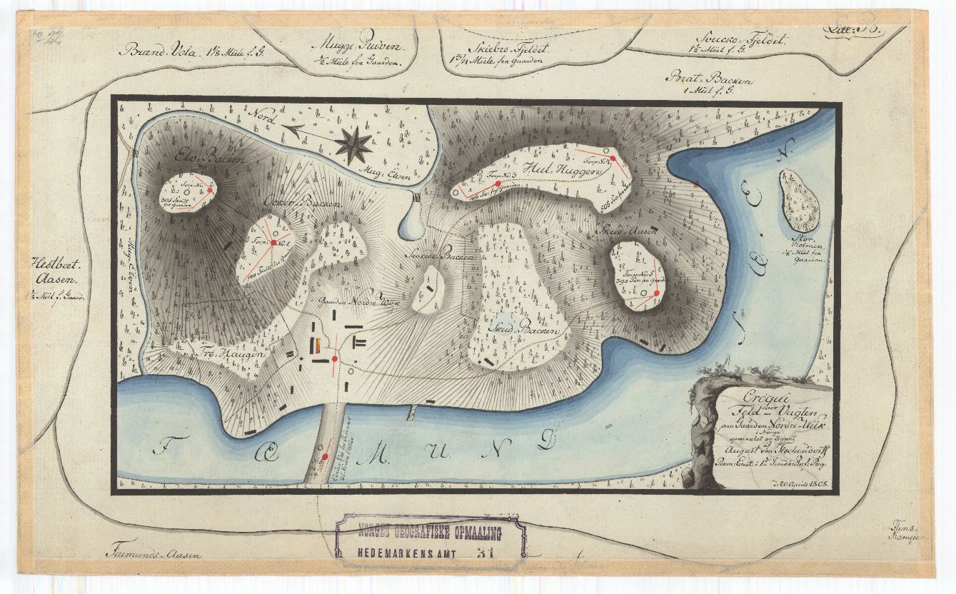 Hedemarkens amt nr 31: Croqui over Feld-Vagten paa Gaarden Nordre Wiik i Norge: Hedmark