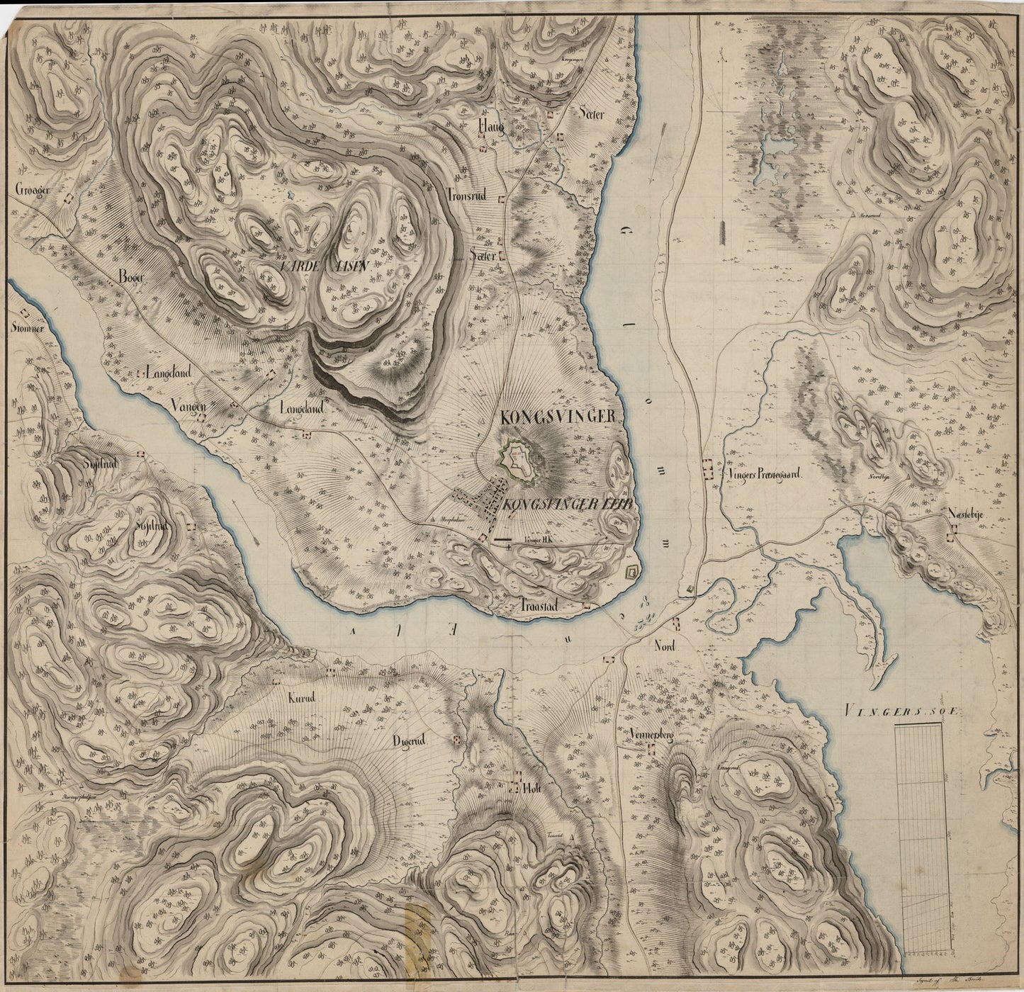 Hedemarkens amt nr 37: Kart over Kongsvinger Fæstning med Omgivelser: Hedmark