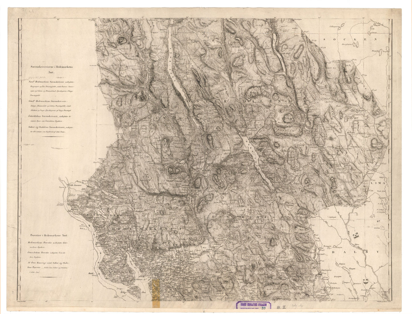 Hedemarkens amt nr 39-mellemste: Kart over Hedemarkens Amt: Hedmark