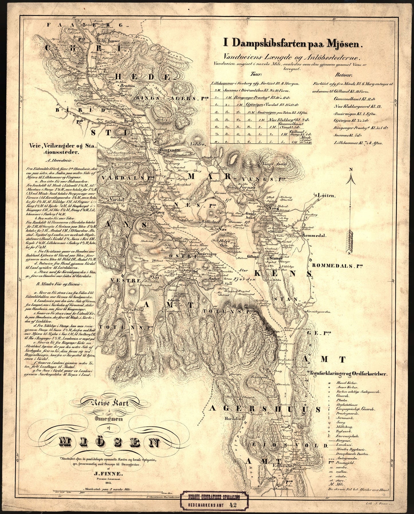 Hedemarkens amt nr 42: Reisekart i Omegnen af Mjøsen: Hedmark