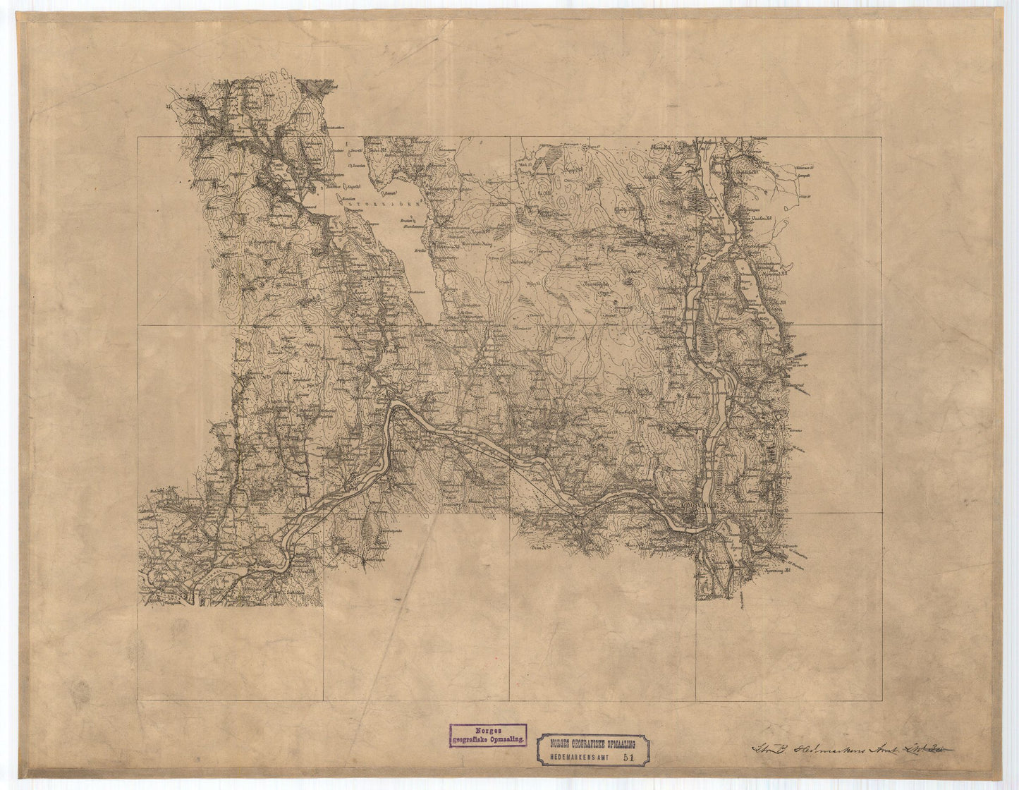 Hedemarkens amt nr 51: Kart over Terrænet mellom Nes og Sand Kirker: Hedmark