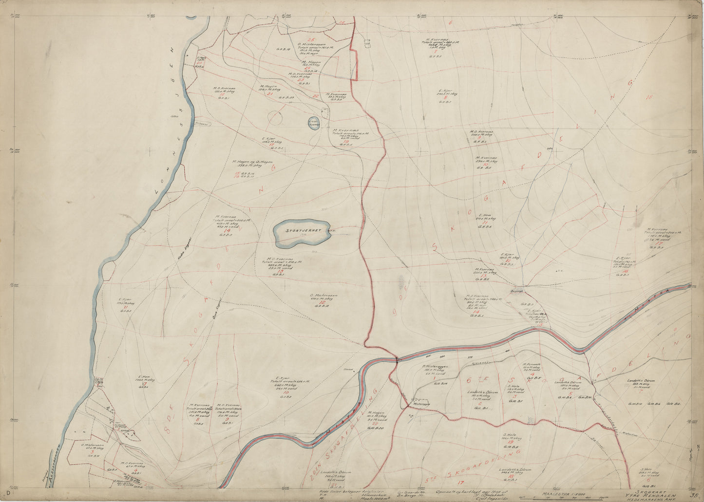 Hedemarkens amt nr 61-35: Skogkart Ytre Rendalen; Hedemarkens Amt: Hedmark