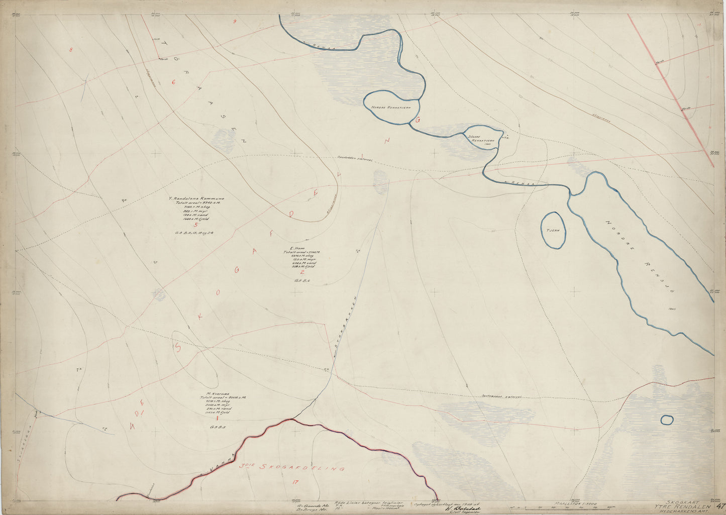 Hedemarkens amt nr 61-47: Skogkart Ytre Rendalen; Hedemarkens Amt: Hedmark